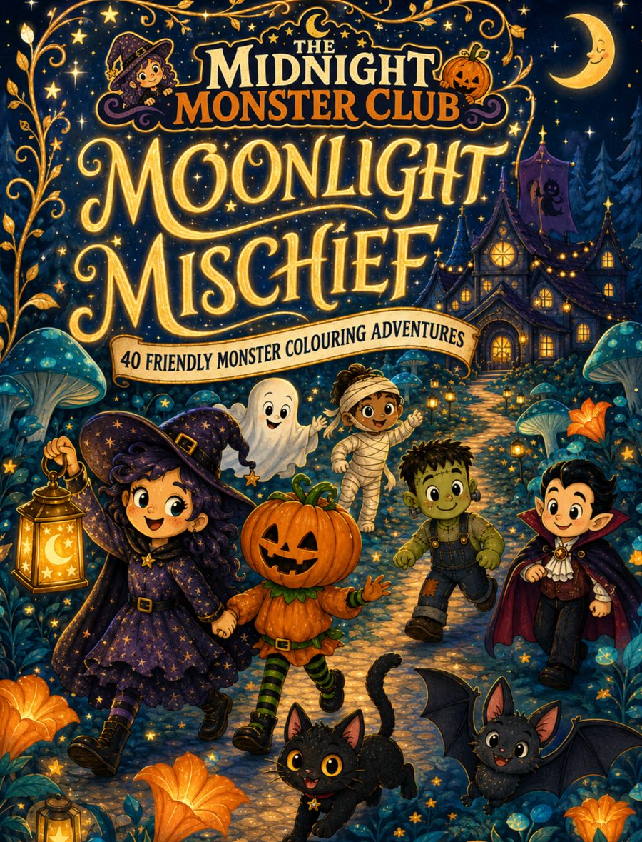 Moonlight Mischief colouring book cover